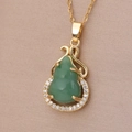 Elegant gold necklace with a green gourd pendant and sparkling white zircon accents - 88#XL2161-5