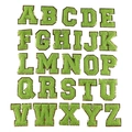 Green chenille letter patches with gold glitter borders A-Z alphabet for clothing - 8cm / Set of 26 Letters / Green