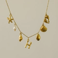 18k gold plated necklace with freshwater pearl, starfish and letter H pendant - Letter H