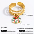 18K gold plated stainless steel open ring with red and green enamel gift box pendant - Christmas Gift Box Style (JZ21328)