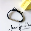 Elastico per capelli nero con barra rettangolare in strass argentati per coda di cavallo - Bianco