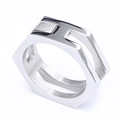 Anello esagonale minimalista in acciaio inossidabile con design industriale opaco - US 7 / Stile Esagonale Cavo Argento (26405)