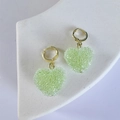 Sweet heart shaped drop earrings in lime green resin with sparkling gold hoops - Light Green