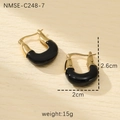 Orecchini a U in acciaio inossidabile dorato con design a cuore in smalto nero - Nero
