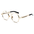 Retro steampunk round sunglasses with golden metal frame and spring temple design - Gold Frame Clear