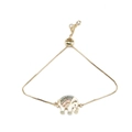 Adjustable gold-plated elephant bracelet with rainbow crystals and white enamel pendant - Black