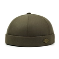 Bonnet docker classique vert foncé sans bord avec badge vintage et texture en coton - Vert Militaire