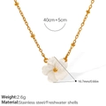 Golden stainless steel necklace with round freshwater shell rose flower pendant detail - TPXL86G Shell Gold Flower Necklace