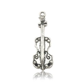 Vintage silver violin pendant charm with antique finish and intricate embossed textures - 5808-11x31mm Violin