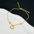 Minimalist 18k gold heart bracelet with white shell inlay and adjustable slider chain - Gold MOP Heart Slider Style (5174)