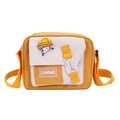 Japanese style nylon crossbody bag in yellow and white patchwork with cute girl pin - Yellow
