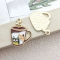 DIY cartoon coffee cup charm with black cat pattern for earrings and necklaces - Brown Coffee Cup Cat 19x25mm