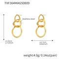 Detailed size and weight view of 18k gold plated stainless steel triple hoop earrings - Gold Earrings