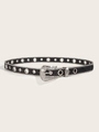 Detalle de cinturón negro brillante estilo western con tachuelas de metal plateado - S / Negro