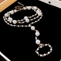 Minimalist double-layered gold stainless steel anklet with white imitation pearls - Multi-layer Imitation Pearl Style / Gold