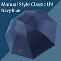 Navy blue mini folding umbrella with UV protection and manual operation for women - 3-Fold Umbrella/Reverse Black Glue / Navy Blue