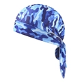 Detail of blue camouflage cycling pirate cap showing breathable fabric and ties - Tri-Tone Blue Interwoven Camouflage Style(7#)