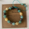 Pink zebra stone bead bracelet with silver heart charm on kraft gift card display - Multicolor Braided Sliding Style