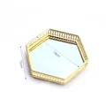 Small gold hexagonal mirrored jewelry tray with geometric hollow metal frame - Small Tray - Hexagon