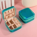 Portable teal laser PU leather jewelry travel case with mirror and zip closure - Blue Gradient
