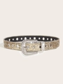 Dettaglio di cintura dorata glitterata con fibbia di strass argento e occhielli - S / Oro