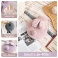 Pink rabbit plush hot water bottle 400ml with leak-proof screw cap for winter warm - 400ml / Round / Pink