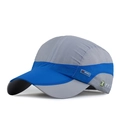 Quick-dry gray and blue outdoor sports cap with breathable mesh side and sport tag - Gray