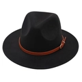 Classic black felt fedora hat with brown leather belt buckle for men and women - Kids One Size (54cm) / Black