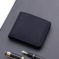 Portafoglio bifold uomo in tela blu navy con penna elegante per un look professionale - Nero