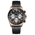 KIMSDUN Men's chronograph watch in rose gold with black silicone strap and tachymeter - 1810 Rose Gold Case Black Dial - Silicone Strap (Hollow Bottom)