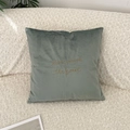 Morandi sage green velvet cushion cover with gold embroidered love rewards the brave text - Light Green