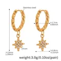 Golden stainless steel hoop earrings featuring heart zircon star charms and dimensions - Twist Star Earrings (Q154)