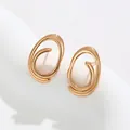 Elegant gold-plated alloy stud earrings featuring an abstract double-loop spiral design - Oval Double Loop Spiral (No. 149) / Gold