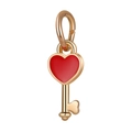 Detailed view of a golden key charm with a red heart decoration and secure lobster clasp - 22-Gold Key Heart