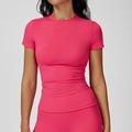Hot pink slim fit quick-dry yoga short sleeve top and leggings athletic sportswear set - Peony Red