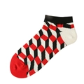 Chaussettes courtes en coton avec motif géométrique cubique 3D rouge et noir pour adultes - 36-44 / Cube 3D Rouge Noir Blanc
