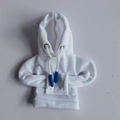 Mini car gear shift hoodie cover in white knit fabric with blue tipped drawstring detail - White with Eyelets