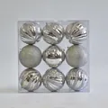 Set of 9 silver Christmas ornaments in 10cm diameter with glitter and mirror finishes - Silver Shiny Matte Glitter (9pcs/10cm)
