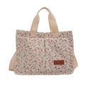 Borsa tote in tela a fiori con tasche anteriori e tracolla regolabile per donna - Bianco Sporco Floreale Rosa