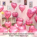 Fluorescent pink heart-shaped 18-inch foil balloon set for engagement and party decor - 18 Inch Pink Heart (50PCS)