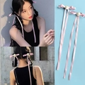 Barrettes à nœuds roses avec rose crème et longs rubans en satin pour femmes élégantes - Pince à cheveux / Ruban rose rose blanche