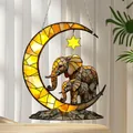 Acrylic suncatcher with colorful elephants on crescent moon and star wall hanging - Elephant Moon-OPP Bag
