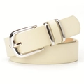 Beige faux leather belt with silver pin buckle and dual loops for women's trousers - Beige