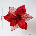 24cm Rote Weihnachtsblume mit Pailletten und Netz-Blütenblättern für Tannenbaumdeko - Rot