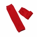 Knitted long fingerless arm warmers in bright red color with thumb hole design - One Size / Bright Red