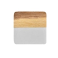 Square marble and acacia wood coaster with minimalist gray and wood grain design - Square / Square Type B (White)