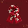 Écharpe festive en tricot rouge avec motifs bonhomme de neige blanc et vert d'hiver - Bonhomme de Neige de Noël Rouge
