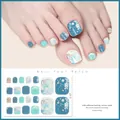 Detail of blue and silver glitter toenail stickers featuring floral and snowflake patterns - Blue Mint Green Flower Rhinestone Style (J23-13) / 10.8*5.8cm