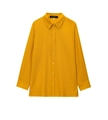 Flat lay of ginger linen long sleeve shirt with classic collar and side button details - XS / Mustard Top
