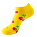 Bright yellow low-cut boat socks featuring a cute pink cherry pattern print for summer - One Size (36-44) / C38 Yellow Cherry